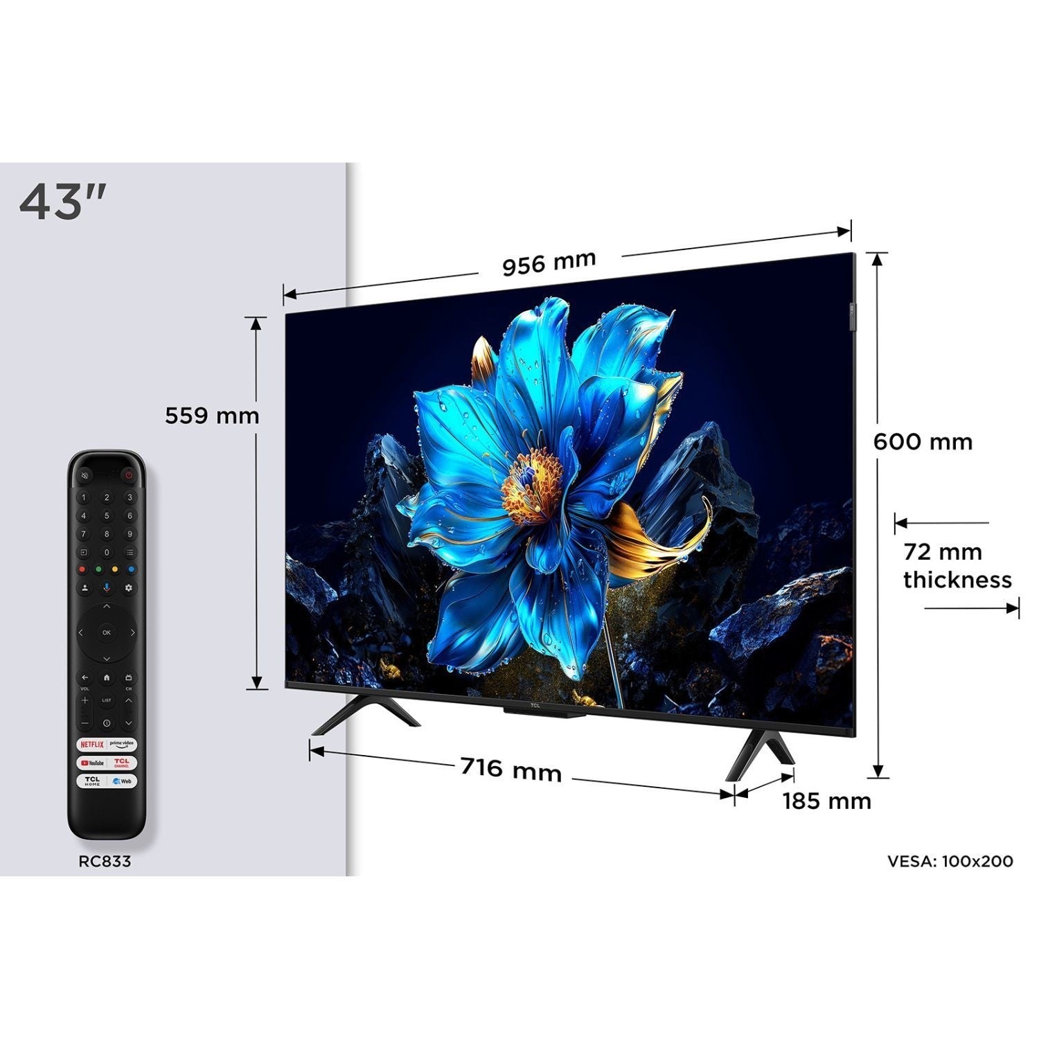 TCL P7K 43 inch 4K QLED HDR Google TV - 43P7K-UK