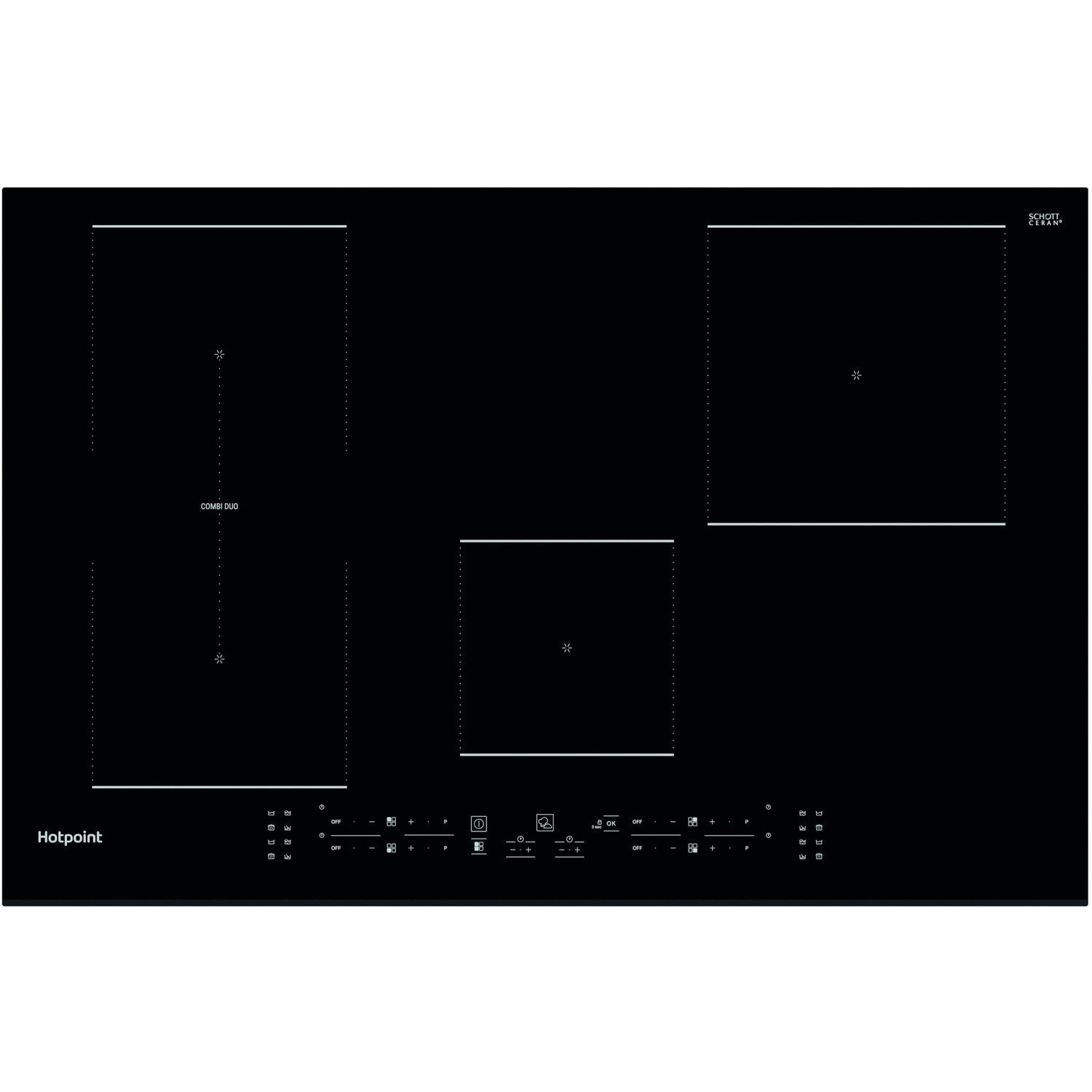 Hotpoint 77cm 4 Zone Induction Hob with CombiDuo