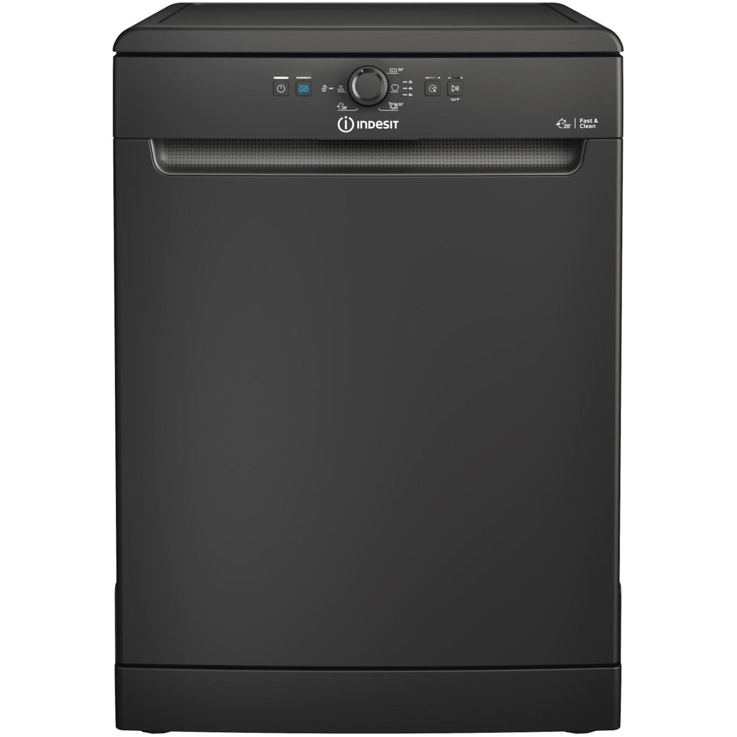 Indesit Fast&Clean Freestanding Dishwasher - Push&Go Black