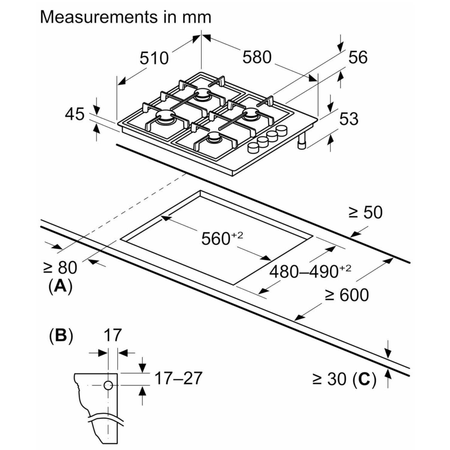 Bosch Series 2 60cm 4 Burner Gas Hob - White