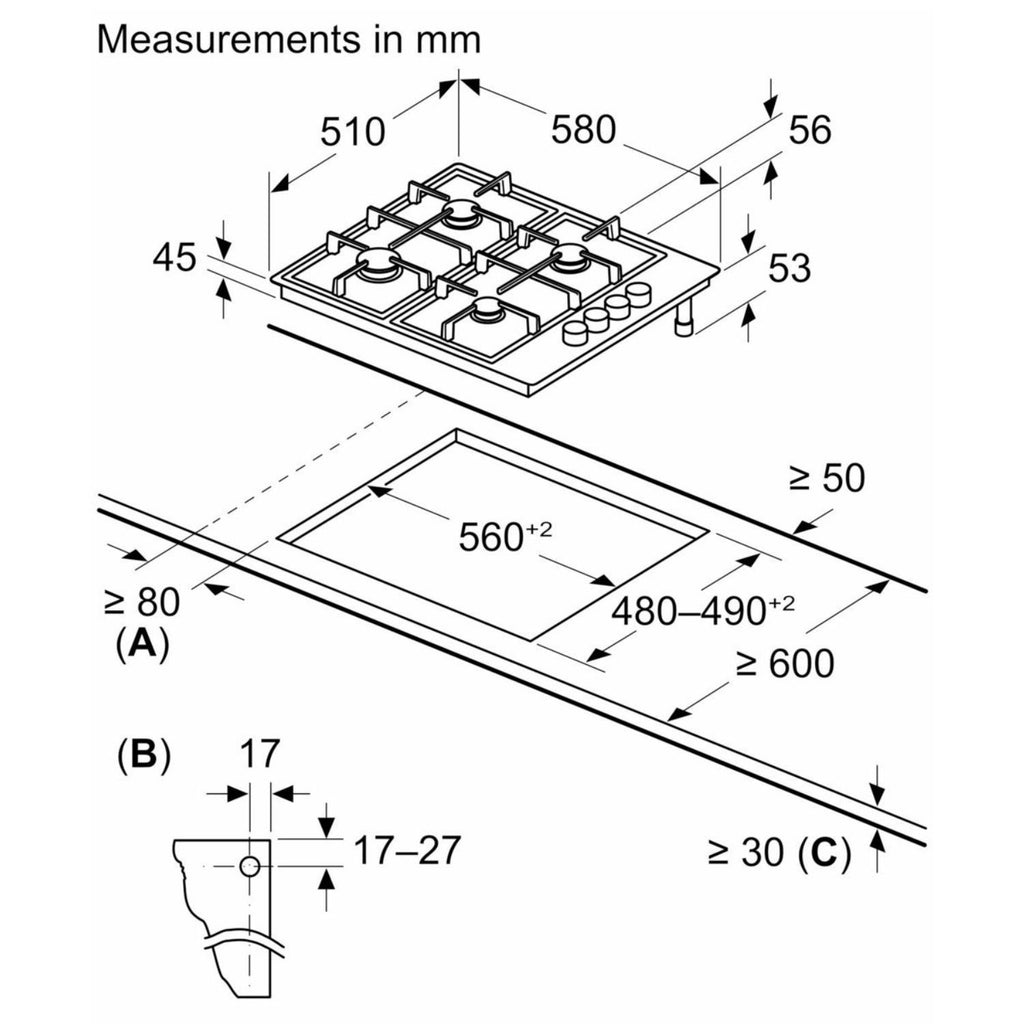 Bosch Series 2 60cm 4 Burner Gas Hob - Black