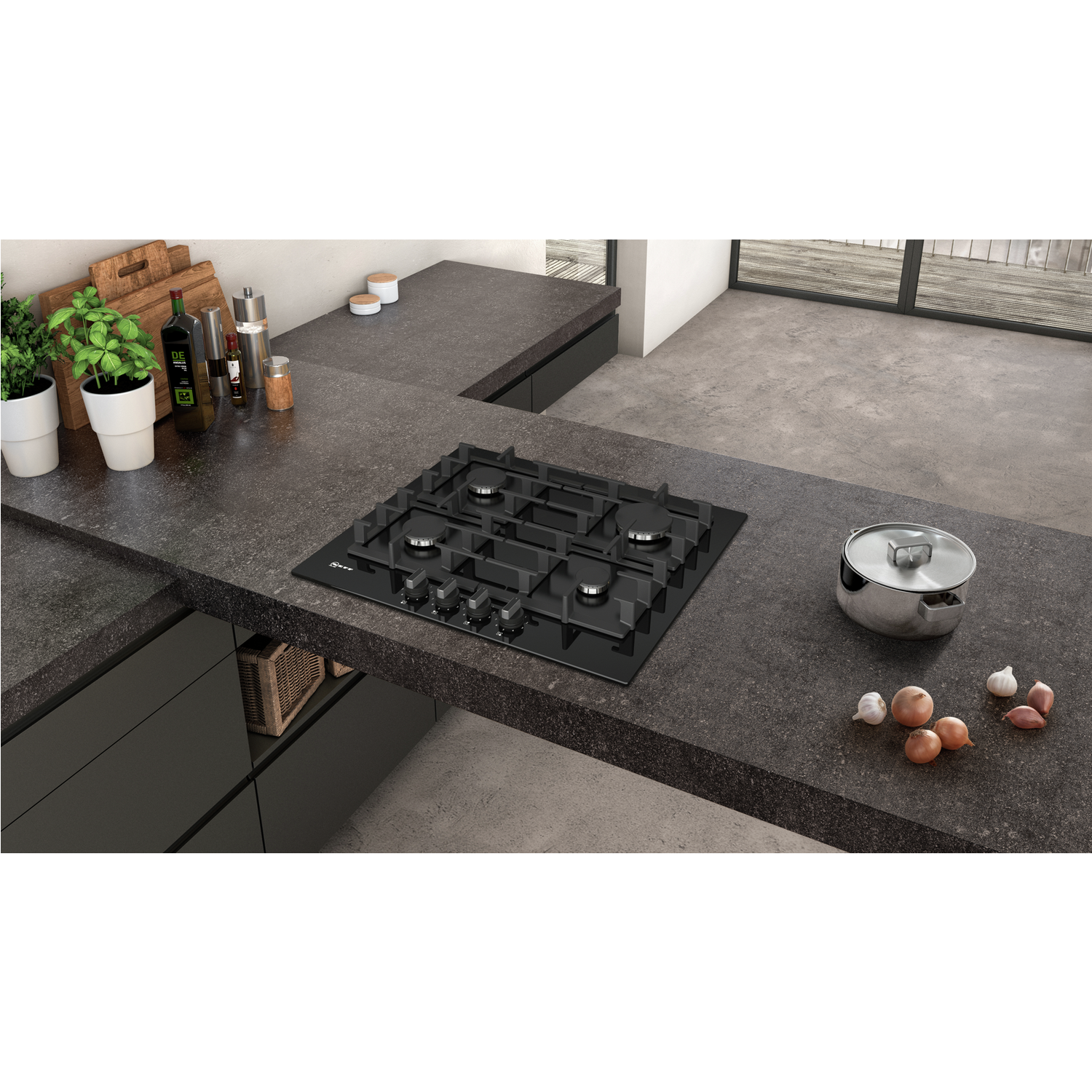 Neff N70 59cm Gas on Glass 4 Burner Gas Hob - Black