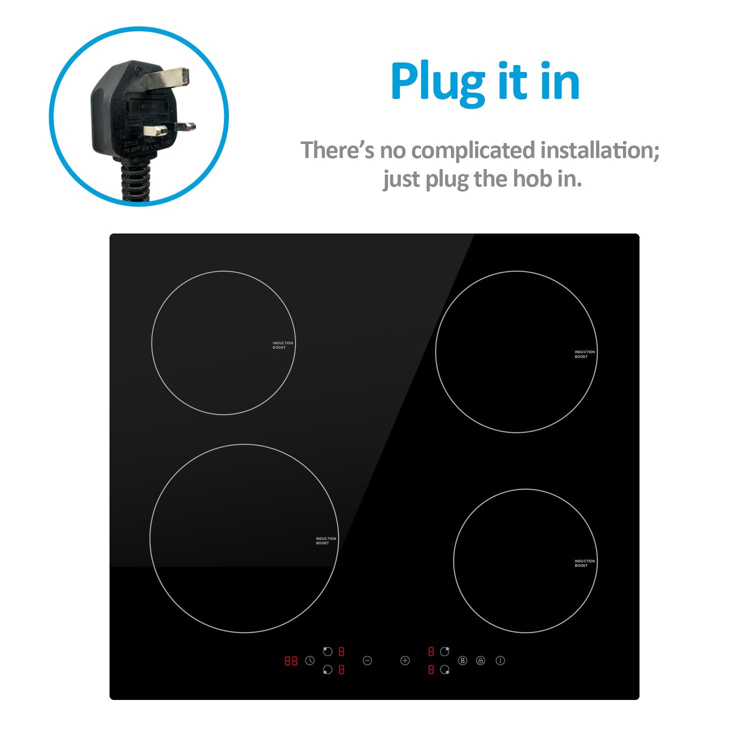 electriQ 60cm 4 Zone 13amp Plug In Induction Hob